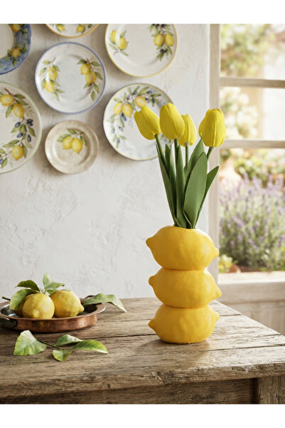 Limon Tasarımlı Dekoratif Vazo - 3'lü Limon Görünümlü Modern Saksı