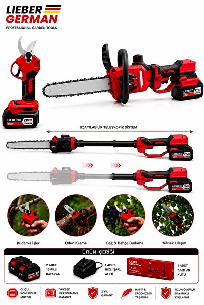 Lieber German 2 Li Set 30Cm Palalı Teleskopik Testere + 40Mm Dal Kesme Makası