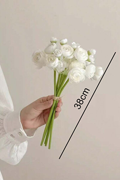 H&E LUXURY DESIGN 16 Dallı Gerçekçi Gül Şakayık Yapay Çiçek Demeti 38 Cm