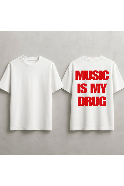 STİL-X تي شيرت مطبوع عليه Music Is My Drug للجنسين مصنوع من القطن بنسبة 100% ...