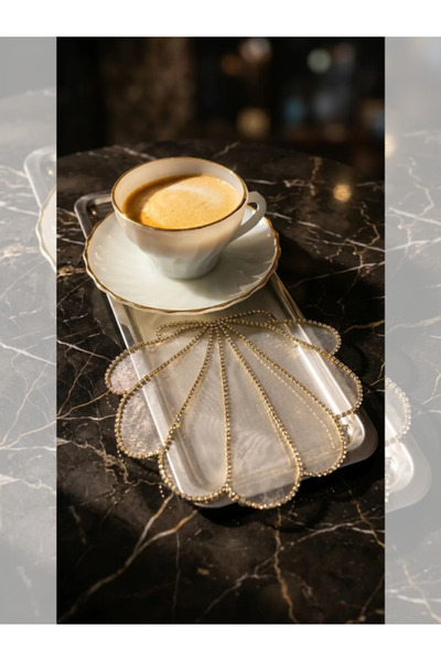 FivenStudio 6'lı Set Şık İstiridye Model Kahve Yanı Sunum Peçetesi – Gold Taş...
