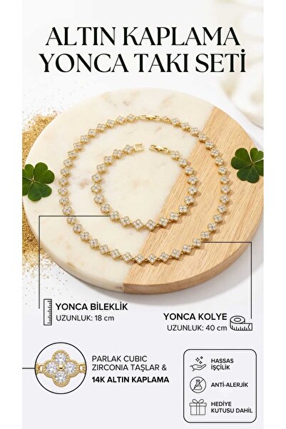 vogutima Kadın Çelik Kolye - 4 Yapraklı Yonca Full Taşlı Model Gold Renk • Se...