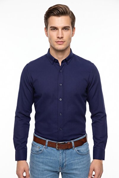 Mösyö Men's Slim Fit Long Sleeve Honeycomb Textured Shirt Bgl-St05628