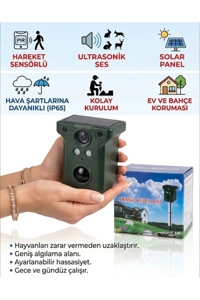 Byanes Güneş Enerjili Ultrasonik Hayvan Kovucu - IP65 Su Geçirmez, Hareket Se...