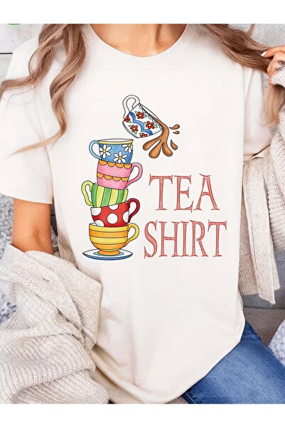 En22 A Stack Cute Fun Teacups Placed in a Pile of Tall Cups, Printed T-shirt,...