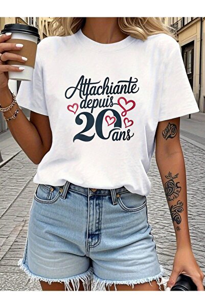 212Wear تي شيرت نسائي بطبعة حروف مناسب للربيع والصيف - عبارة فرنسية أيقونية ب...