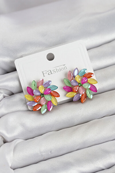OGHAMAY Mixed Color Crystal Stone Flower Model Women's Earrings