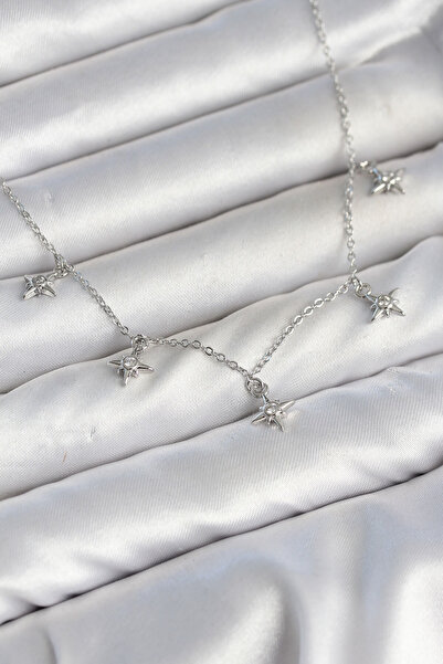 OGHAMAY Brass Silver Color Row Minimal Pole Star Model Women's Necklace