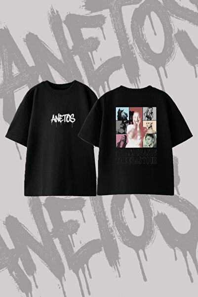 Anetos Ariana Grande_6 Design Back Printed Cotton Black Oversize T-Shirt