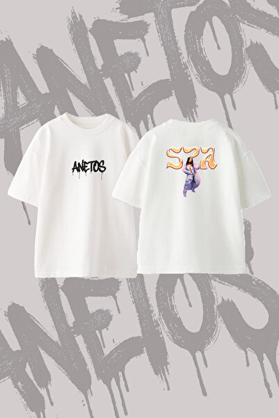 Anetos Sza_15 Design Back Printed Cotton White Oversize T-Shirt