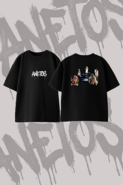Anetos Bridal Cetesi Design Back Printed Cotton Black Oversize T-Shirt
