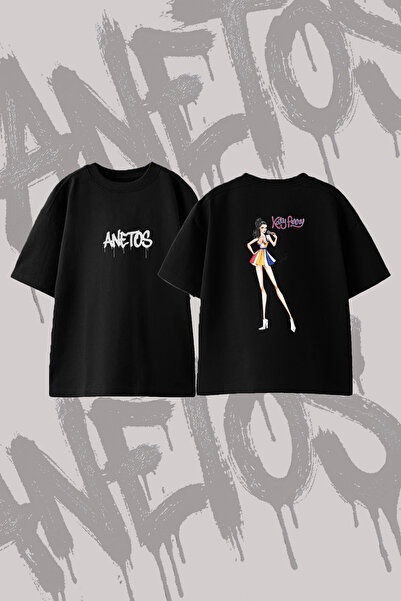 Anetos Katy Perry_12 Design Back Printed Cotton Black Oversize T-Shirt