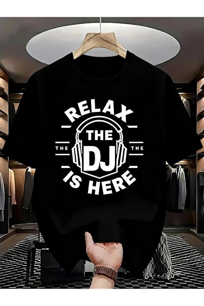 01THEONE Relaxing DJ Here A Black Graphic And a White Headphone Casual Round-...