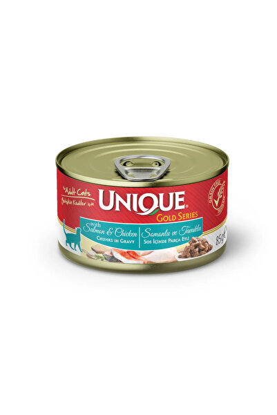 Unique Gold Series Somonlu & Tavuklu Parça Etli Konserve Yaş Kedi Maması 85 G...