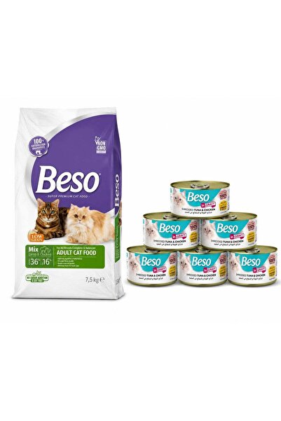 Beso Adult Cat Food Bundle Lamb & Chicken Dry Cat Food 7kg + Shredded Tuna & ...