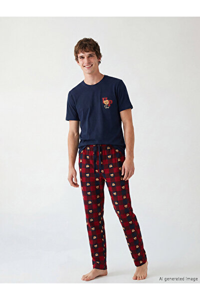 LC Waikiki Özmarka New Season Standard Fit Bear Teddy Printed Men's Pajama Set