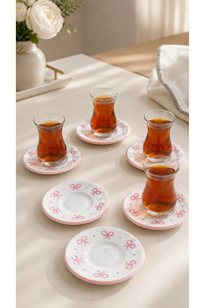 EvaniLife Pink Bow Model 6-Piece Ceramic Tea Plate Set Special Handmade