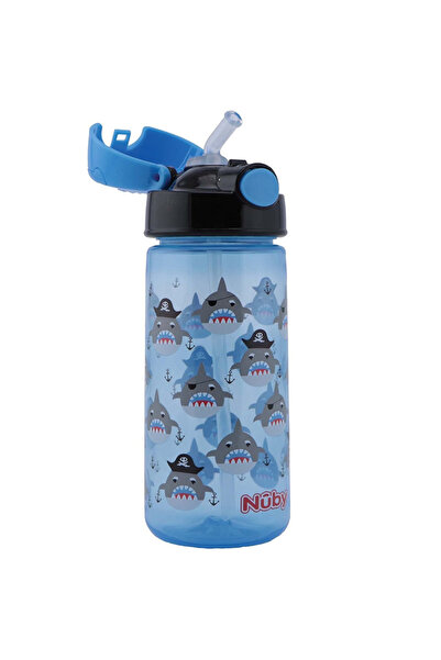 Nuby Чаша със сламка, синя със акули, 3+ години, 540 мл