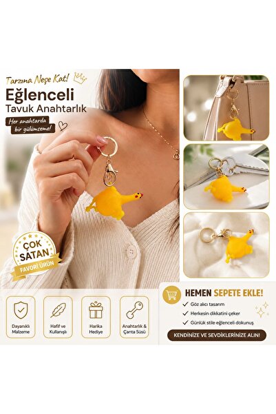 Lunavera Luxe Komik Tavuk Anahtarlık Sarı Stres Oyuncağı Figürlü Çanta ve Ana...