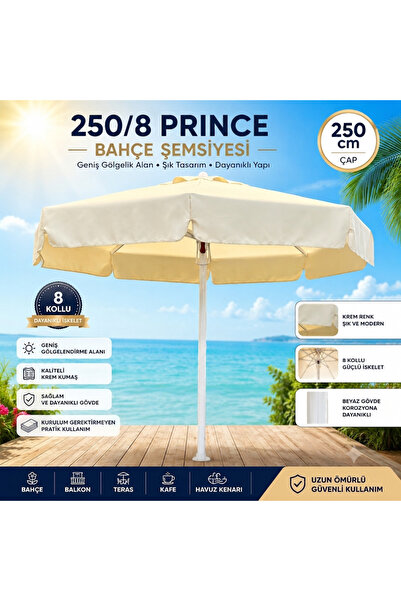 form outdoor 250/8 Prince Bahçe Şemsiyesi 250 cm Yuvarlak Krem Kumaş Beyaz Gövde