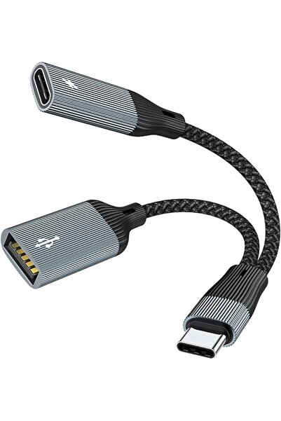 Generic محول USB C متعدد الوظائف، محول OTG من USB C إلى USB 2 في 1 مع منفذ شح...