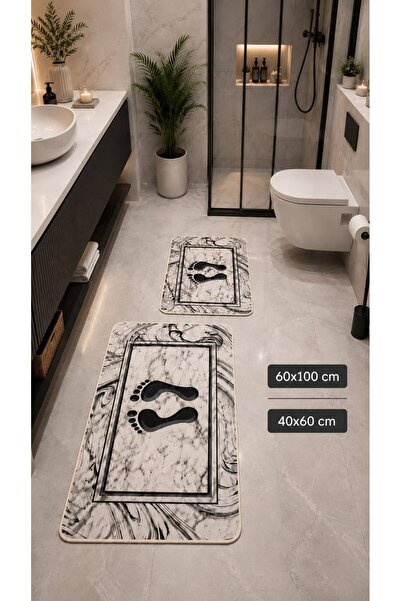 GNL HOME Marble Patterned 60 X 100 - 40 X 60 Non-Slip Base Washable Dust and ...