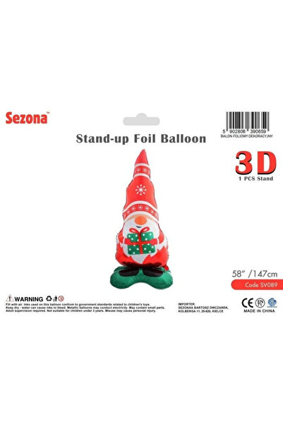 OEM Balon folie Sezona 3D, figura spiridus de craciun, tip stand-up, multicol...