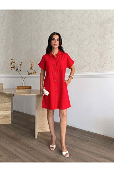 ceymoda Women's Gabardine Fabric Shirt Dress