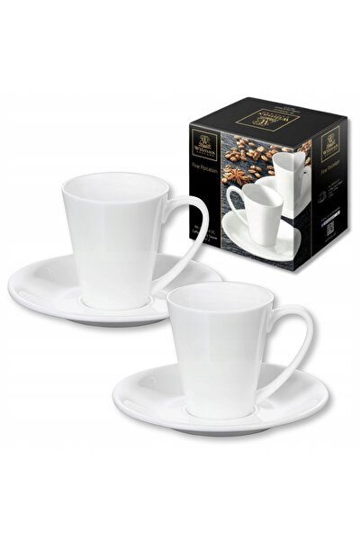 WILMAX ENGLAND Set 2 cești cafea porțelan cu farfurioare, 110 ml, Fine Porcel...