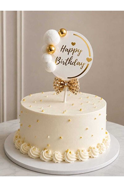 ENG PARTİ DÜNYASI Happy Birthday Ponponlu Kurdele Detaylı Pasta Süsü – Pasta ...