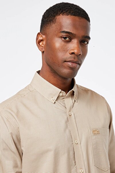 Lacoste Men's Regular Fit Beige Shirt Normal Cut Men's Shirt Beige