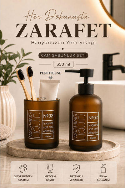 Penthouse Matte Glass 2-Piece Bathroom Soap Dispenser Set Liquid Soap Dispens...