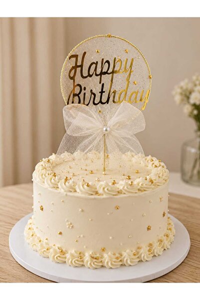 ENG PARTİ DÜNYASI Happy Birthday Yuvarlak Tüllü Pasta Süsü – Tüllü Pasta Üstü...