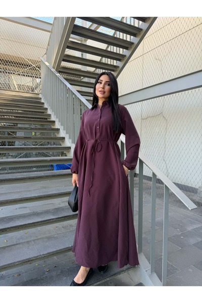 ankanoor Yakalı Önü Düğmeli Mevlana Kesim Cupra Elbise ANKA261034