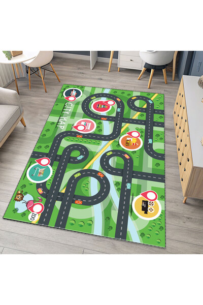 Artisan Home Store City Map Çocuk Odası Halısı | Şehir Yol Haritası Arabalı O...