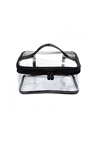 OEM Borseta pentru cosmetice, 21 x 15 x 9 cm, PVC, transparent, negru