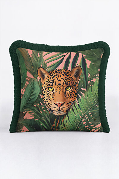 Evimde Bambaşka Exotic Leopard Tropical Pattern Fringe Pillowcase-Wild Jungle...