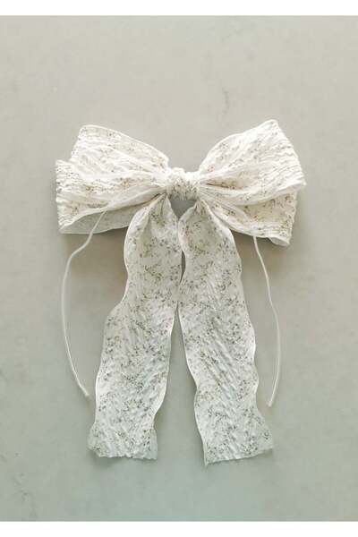 Halley Concept Vintage Cream Floral Patterned Bow Automatic Buckle 16X22 cm
