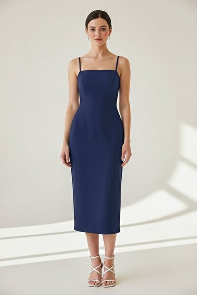 ENDAMIM Square Neck Scuba Midi Dress Slim Fit Slit Zipper Wedding Wedding Wom...