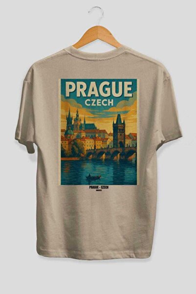 Ankhises Πράγα Τσεχία 2 Μπεζ Oversize Country City Back Printed Unisex T-Shir...