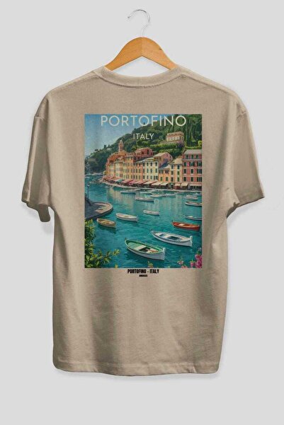 Ankhises Πορτοφίνο Ιταλία Μπεζ Oversize Country City T-shirt με στάμπα στην π...