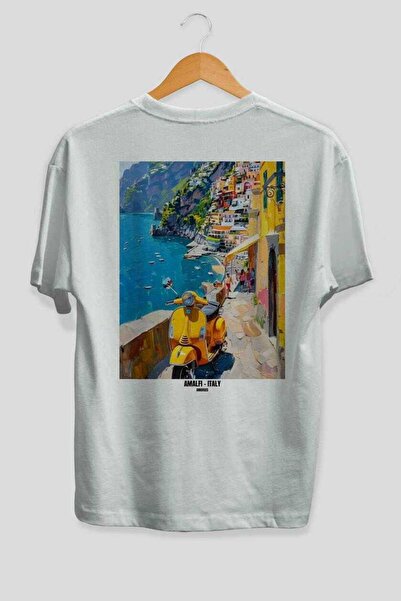 Ankhises Αμάλφι Ιταλία Λευκό Oversize Country City Back Printed Unisex T-Shir...