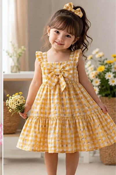 falcomini Girl's Summer Sleeveless Patterned Bow Tie Dress, 2/5 Years Old