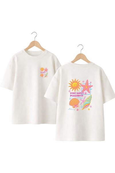 playwear Stay Salty Beach Printed on the Back and Front Chest, 100% Cotton Ov...