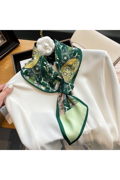 EMAYS DESIGN Women's Satin Floral Patterned Scarf Green Stylish Neck Hair and...