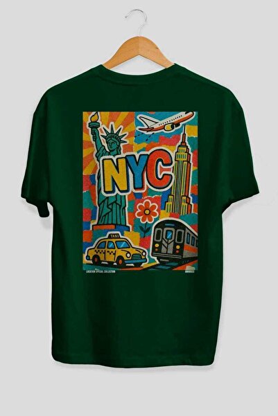 Ankhises NYC USA Πράσινο μπλουζάκι Unisex με στάμπα στο πίσω μέρος, 100% βαμβ...