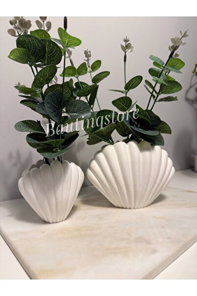 Bautinq Store 2 Oyster Vases with 14 cm Glossy Varnish Finish (Flowers Not In...
