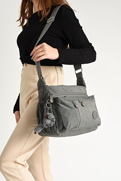 NEMO BAGS Women's Gray Shoulder Bag, Postman Crinkle Fabric Waterproof Crossb...