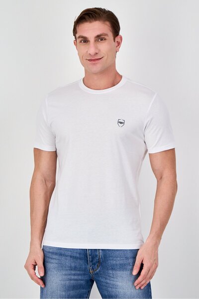 883 Police Men Crew Neck Short Sleeve Embroidered Logo T-Shirt, White