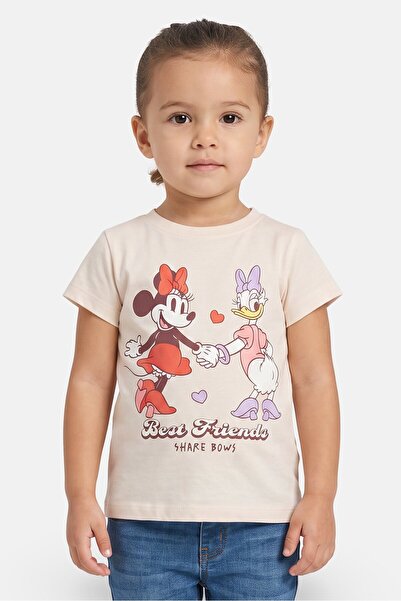 Disney Toddlers Girl Short Sleeve Mickey And Friends Graphic Print Top, Cream